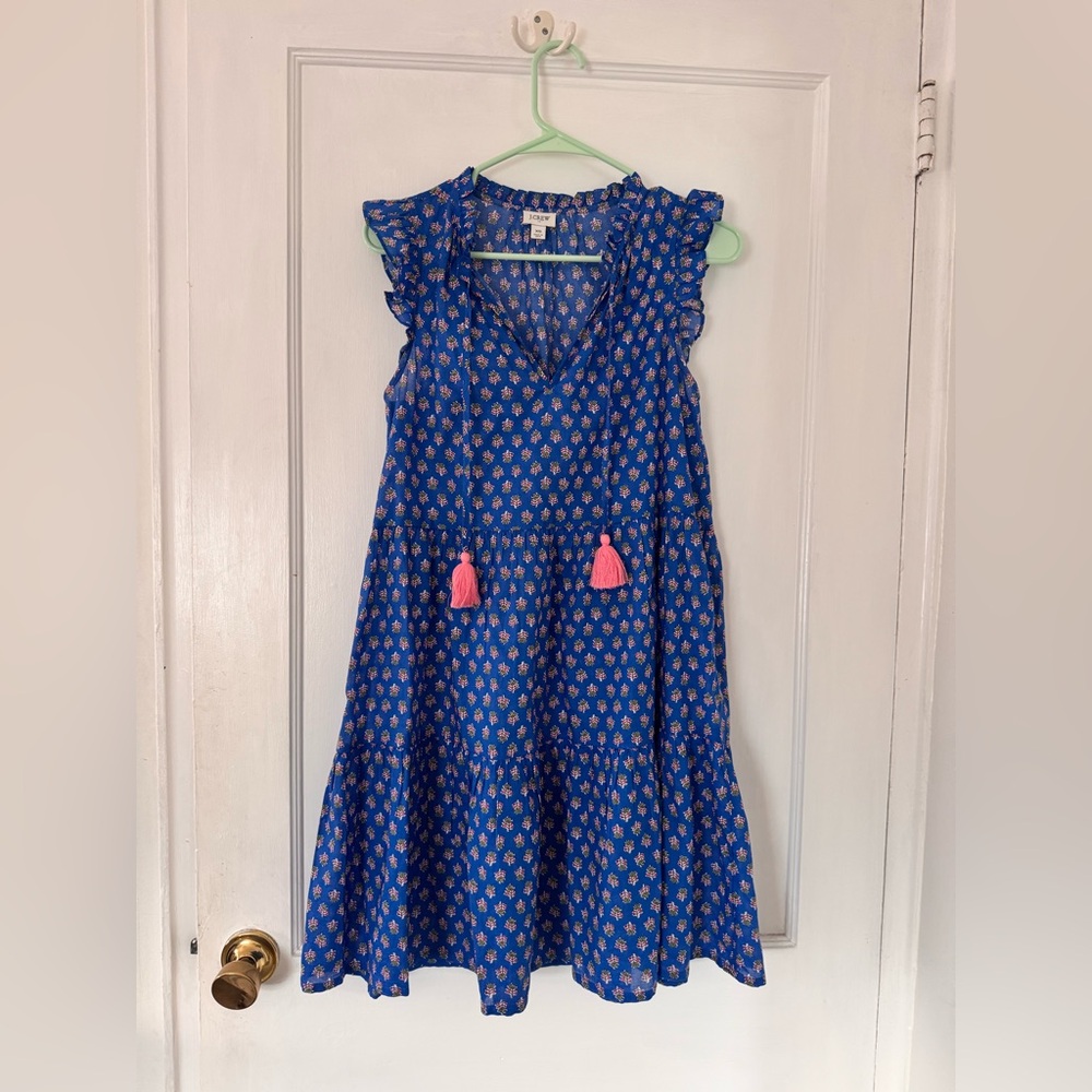 J. Crew Factory Blue Floral Dress with tassels